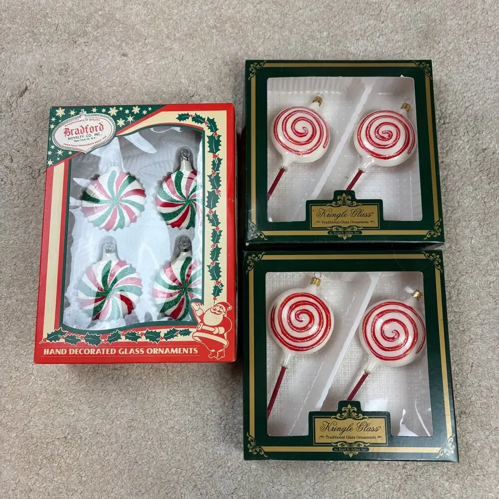 NIB Set of 3 Bradford/Kringle Glass Vintage Glass Candy Cane Ornaments